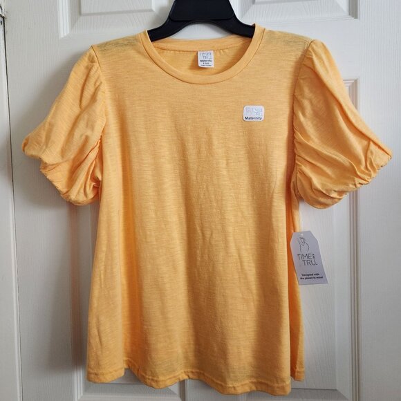 Time And Tru Maternity Bubble Sleeve Tee S (4-6) Yellow Cotton/Polyester Blend - Picture 1 of 9